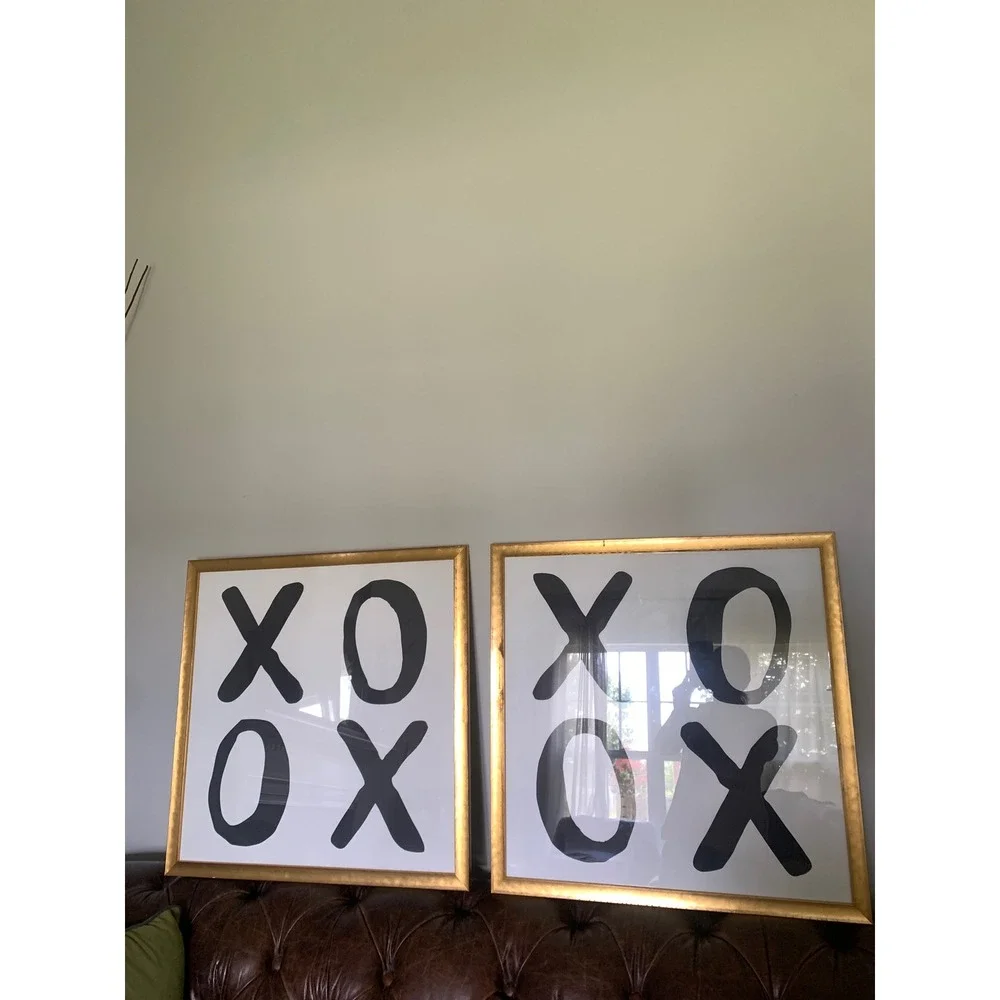 Pottery Barn Teen XOXO Framed Art Set of 2 Gold Frame Black White Wall Decor